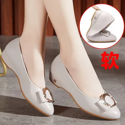 Flat heel leather pump shoes